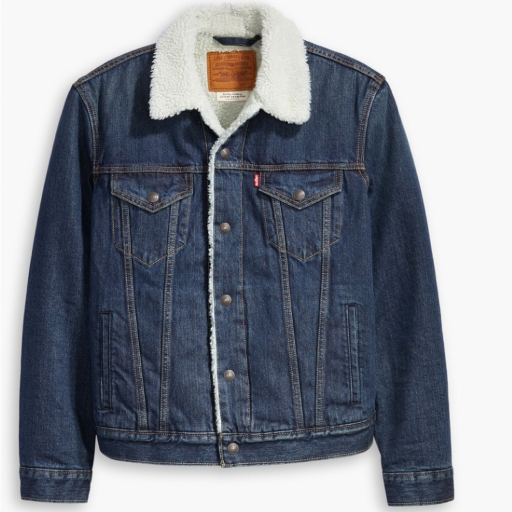 Levi’s Men’s Type III Sherpa Trucker Jacket Faux Fur Denim Medium Vintage Blue